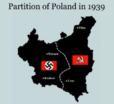 A map of poland with the flag and swastika on it.